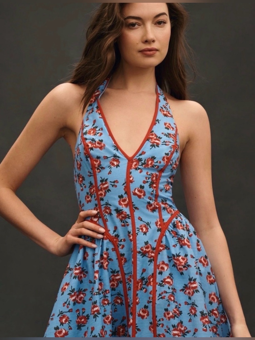 Anthropologie Halter Fit & Flare Midi Dress Size XS
